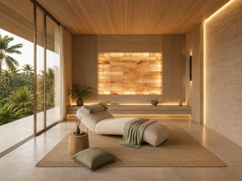 Sala de descanso del Social Wellness Club, con panel de luz cálida