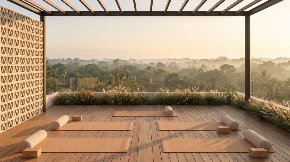 Yoga deck al amanecer